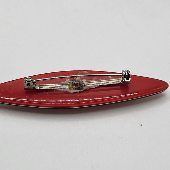 Vintage Red 80s Mod Deco Brooch Striped 3in - Picture 3 of 3